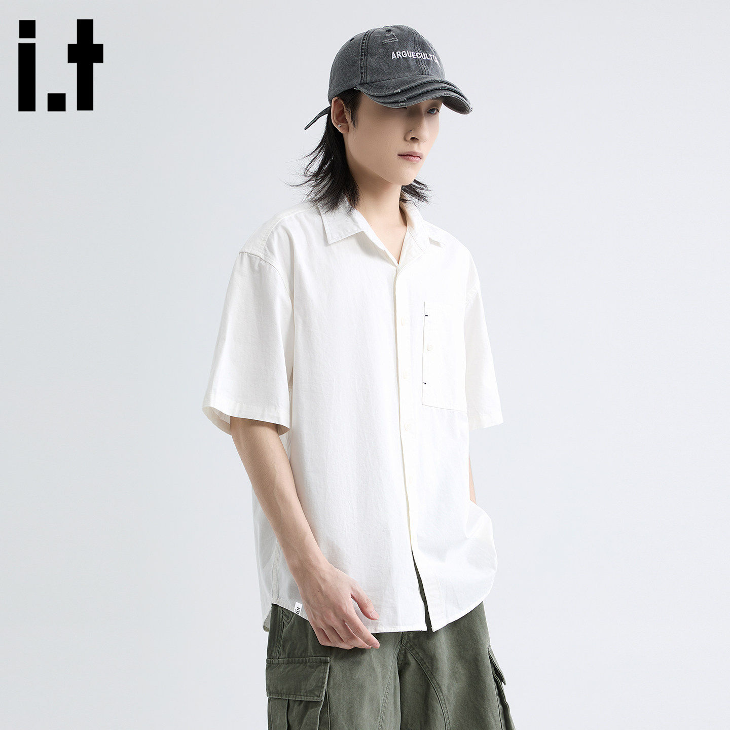 New Bcfauae NB白色痞帅短袖衬衫男款新款夏季高级感宽松上衣