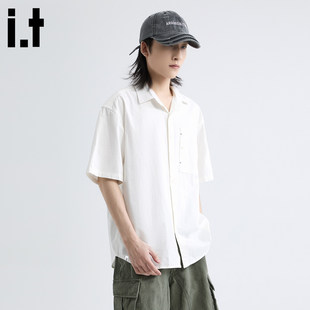 New Bcfauae NB白色痞帅短袖衬衫男款新款夏季高级感宽松上衣