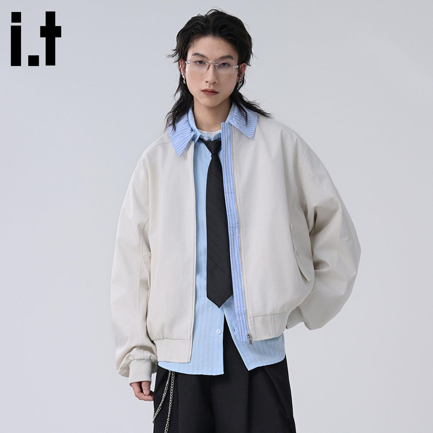 New Bcfauae NB拼接衬衫领假两件夹克外套男款秋宽松工装外衣