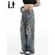 长裤 New 泼墨潮牌阔腿牛仔裤 做旧宽松直筒裤 Bcfauae NB男女同款