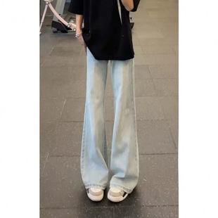 Bcfauae 潮牌宽松直筒阔腿长裤 NB美式 男款 复古水洗做旧牛仔裤 New