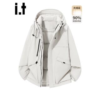 New Bcfauae NB白色连帽工装羽绒服男款新款冬季加厚鸭绒外套