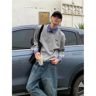 翻领卫衣男春秋潮牌设计感小众 NB学院风假两件polo衫 New Bcfauae