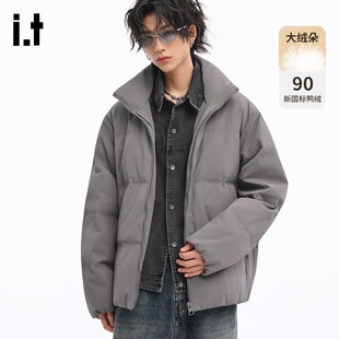 New Bcfauae NB纯色翻领加厚羽绒服男款冬季宽松白鸭绒面包服外套