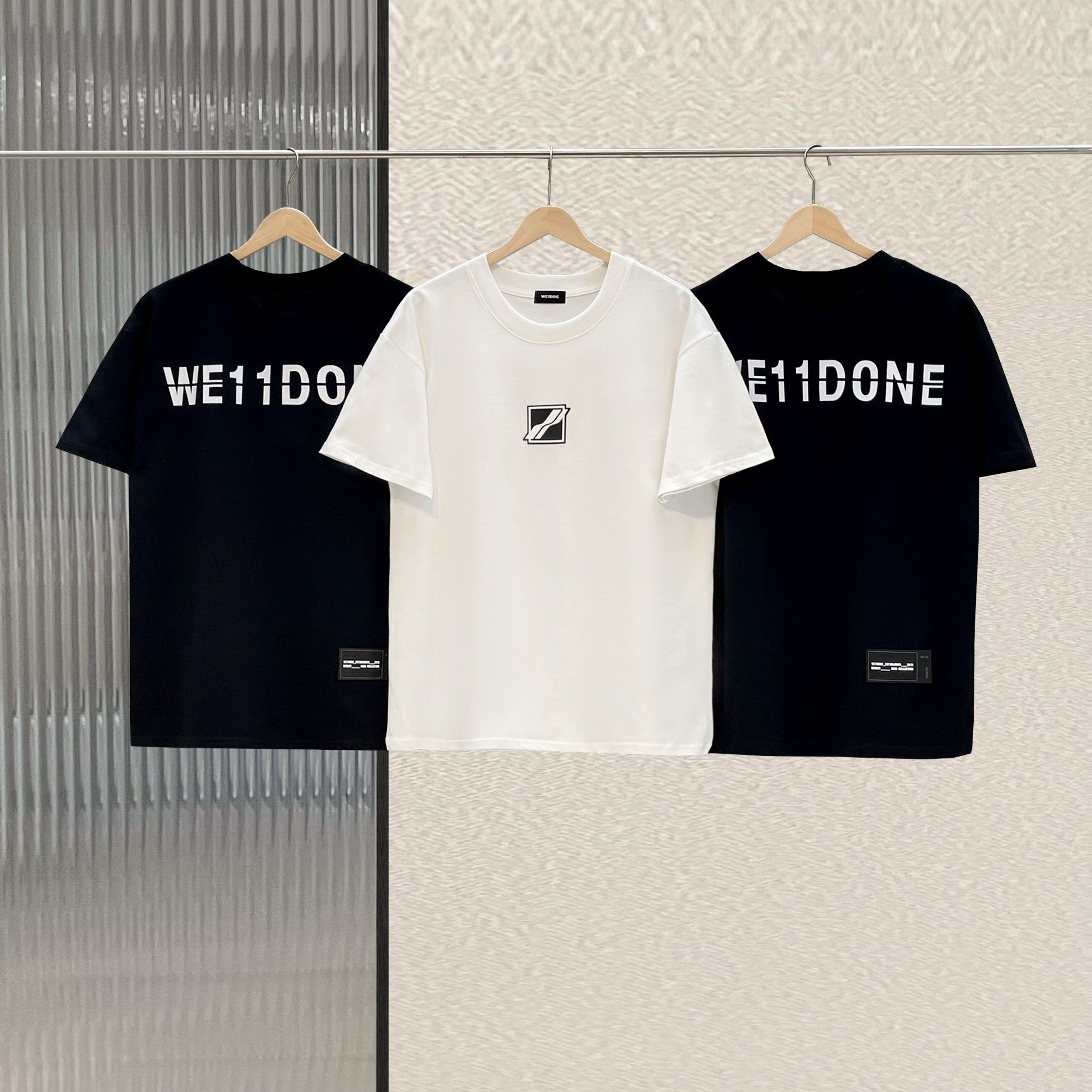 we11done summer新款潮牌方块logo短袖男女宽松圆领t恤夏季打底衫