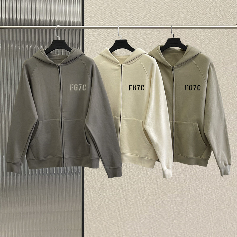 fog高街宽松秋冬拉链男女卫衣连帽外套潮牌情侣加绒fg7c植绒字母