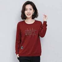 Áo thun cotton tay dài cho nữ trung niên mùa xuân và mùa thu phiên bản Hàn Quốc của chiếc áo sơ mi đáy rộng cỡ lớn áo thun cotton nữ hàng đầu - Phụ nữ cao cấp các kiểu có áo đồ bộ tuổi trung niên