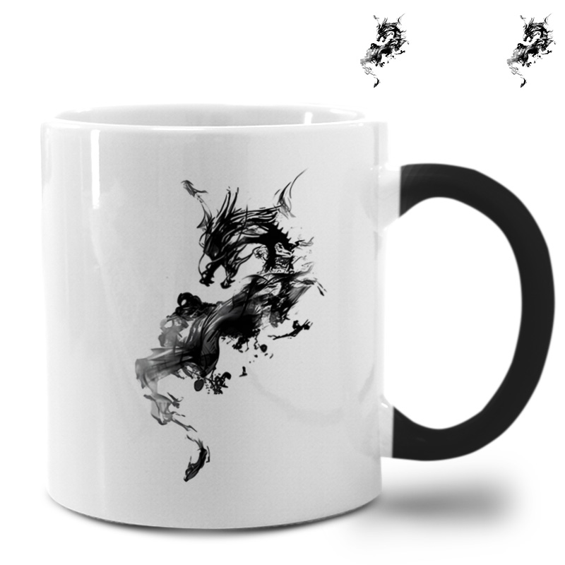 ins中国风水墨风龙图腾_3变色杯小众外贸出口450ml马克杯陶瓷水杯