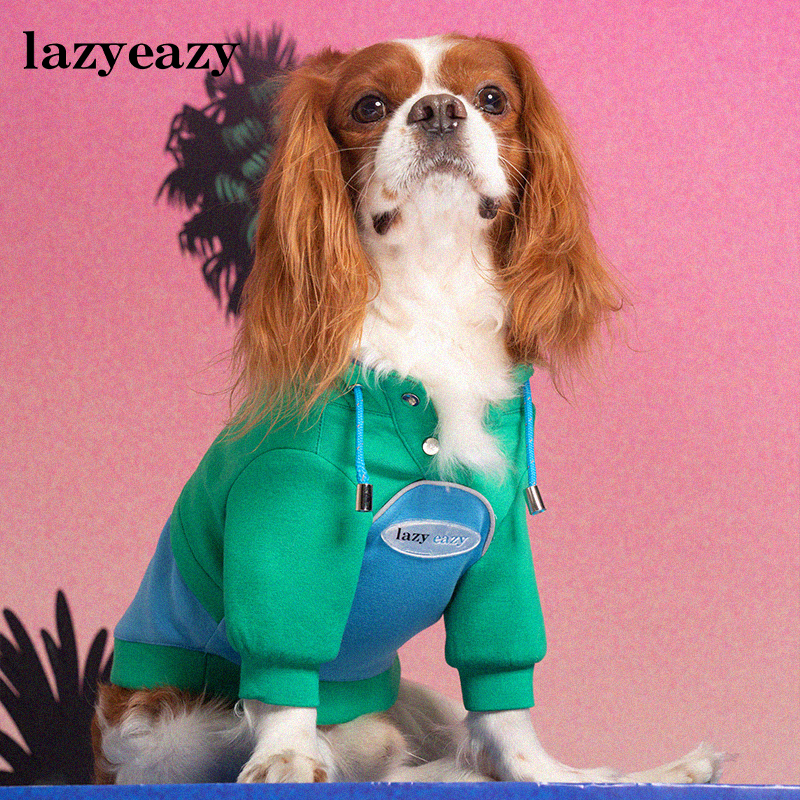 LazyEazy猫咪狗狗宠物卫衣撞色连帽拼接春季衣服法斗中小型犬运动