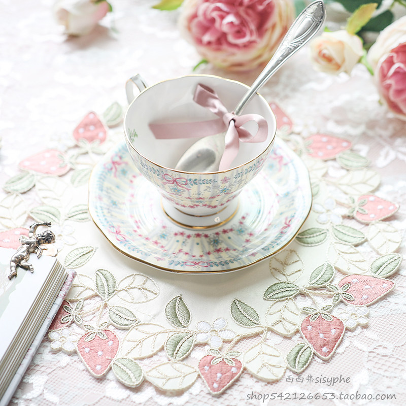 草莓蝴蝶结玫瑰刺绣餐垫背景布隔热垫杯垫靠垫粉色少女心纸巾盒套,居家布艺,餐垫,淘宝优惠券,粉丝福利购,淘宝优惠卷