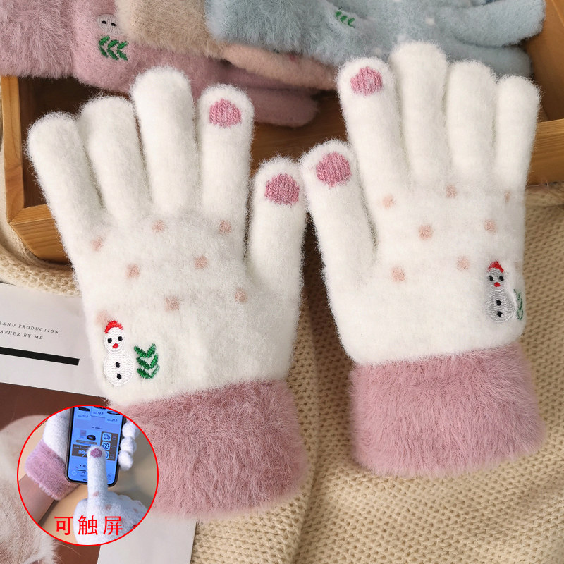 手套冬季女保暖可爱ins骑车加绒加厚2024新款学生韩版可触屏开车