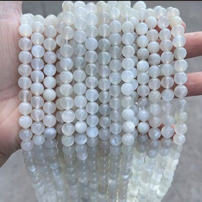 纯天然石原矿白月光石水晶散珠半成品diy手工编织项链手串珠配件