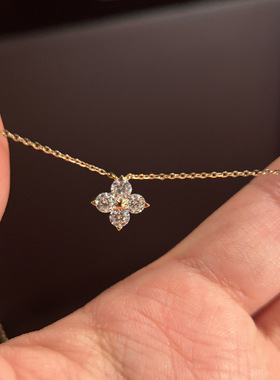 龙心同款925银爆闪星钻项链日系莫sang四叶草吊坠锁骨链珠宝平替