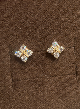 珠宝平替日系幸运四叶草星钻耳钉tsutsu*爆闪莫sang