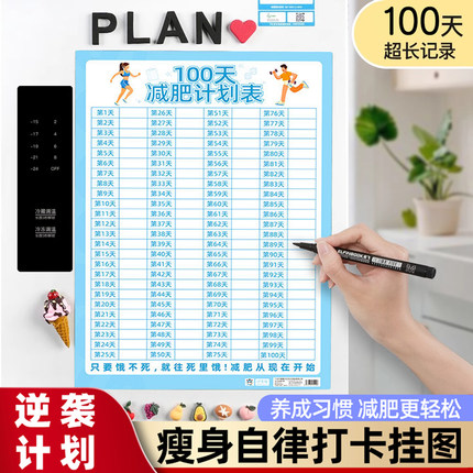 杰利打卡计划表墙贴冰箱贴情侣食物热量表对照表自律表打卡减肥日历神器运动健身增肌训练计划懒人瘦身记录表