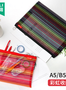 杰利七彩丝网A5B5文件袋拉链式网格网纱透明孕妇产检资料本包透气化妆品杂物手提票据收纳档案袋定制logo