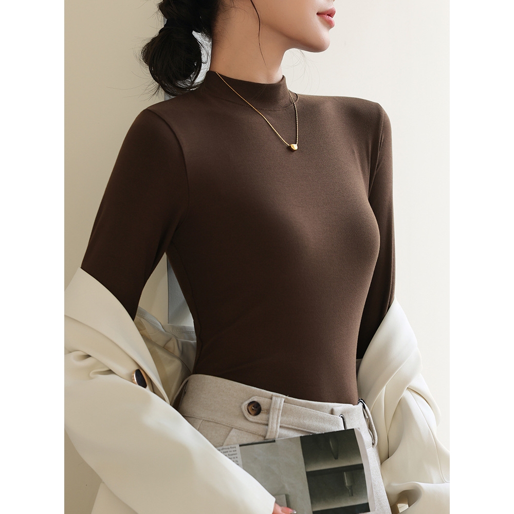 K2103定制半高领打底衫女秋冬新款洋气修身针织内搭长袖T恤上衣