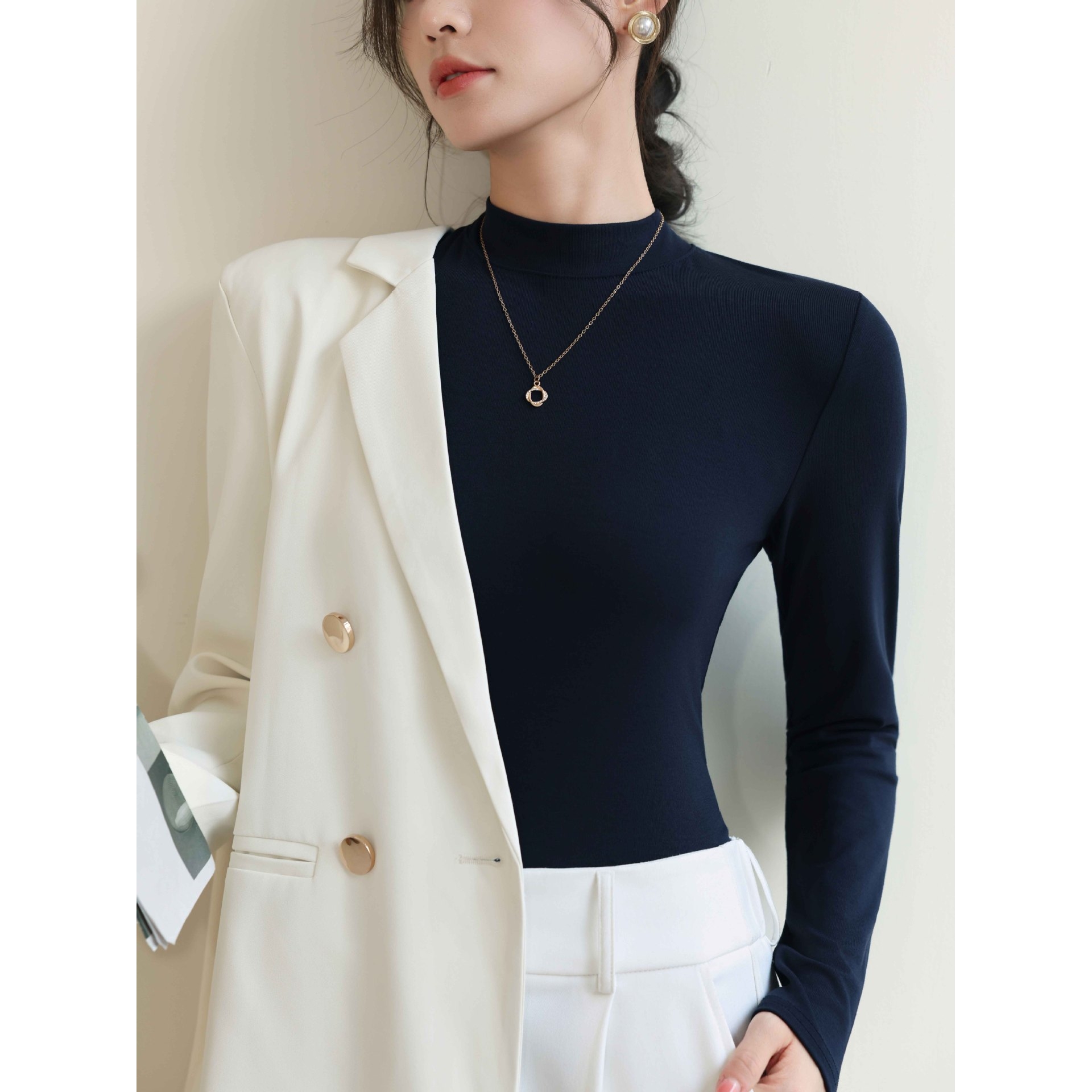 K2103严选半高领打底衫女秋冬新款洋气修身针织内搭长袖T恤上衣