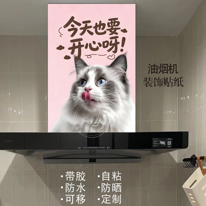 可爱猫咪油烟机改造装饰贴纸自粘