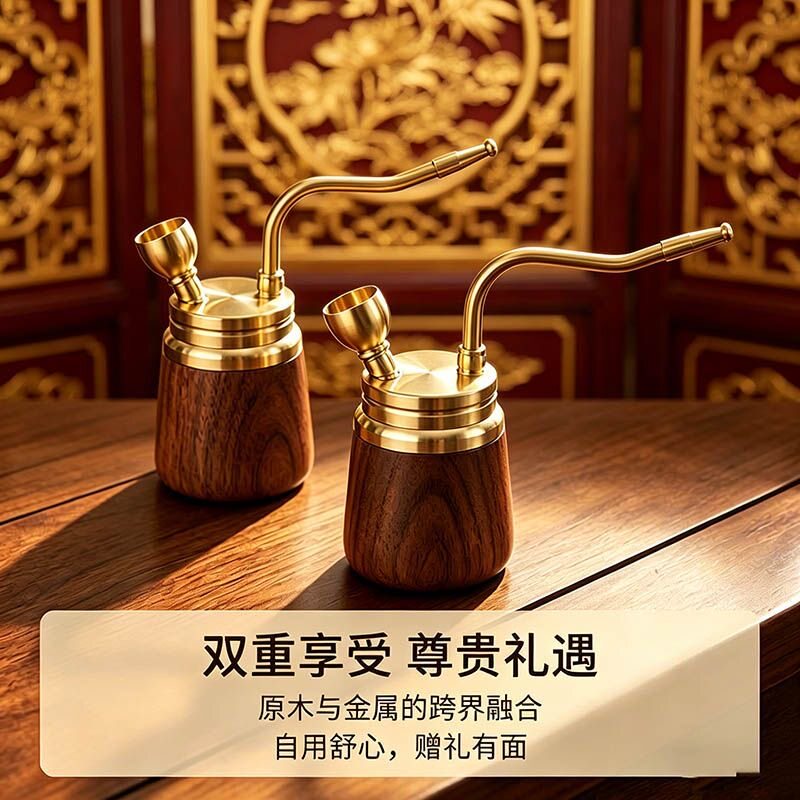 高级水烟壶纯铜烟水壶黄铜水壶烟老式木水斗壶过滤烟斗烟丝水烟袋图片