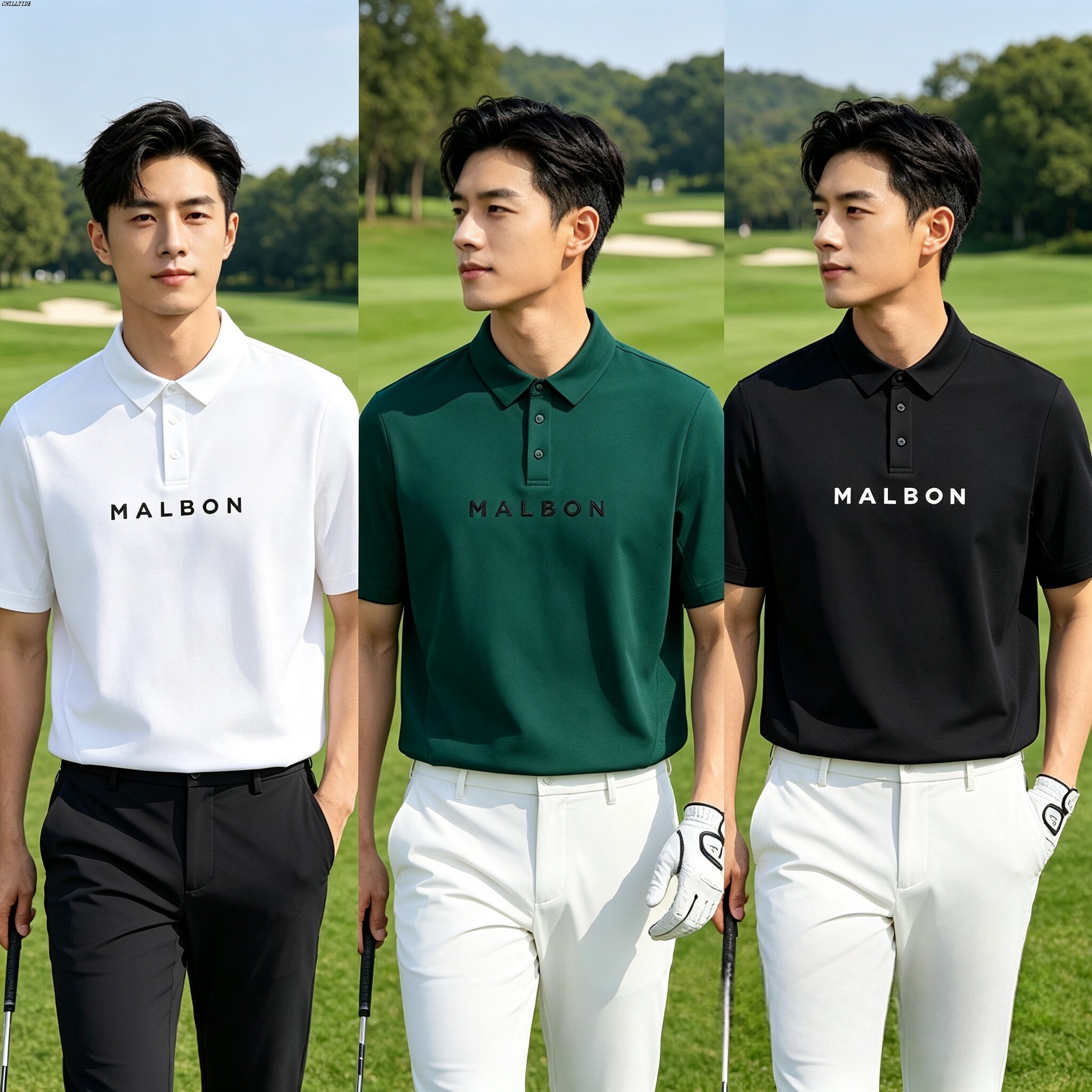 26ss新款韩国malbon潮流夏季高尔夫服运动透气速干男子短袖polo