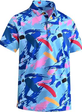 日韩欧2025新款高尔夫服装男士短袖夏季透气面料运动休闲时尚polo