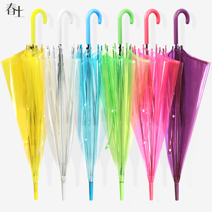 春上伞 透明雨伞男女网红小清新长柄自动小学生儿童广告定制Logo