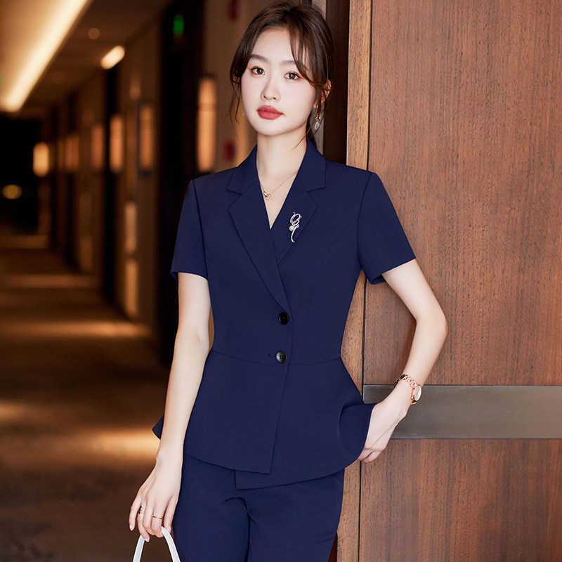 高端西装套装女士短袖薄款2023夏季新款气质酒店珠宝店工作服正装