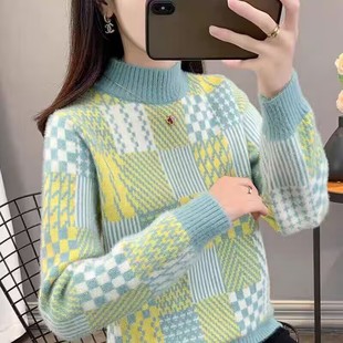 时尚 上衣服 洋气加厚半高领提花针织毛衣女秋冬爆款 软糯百搭打底衫