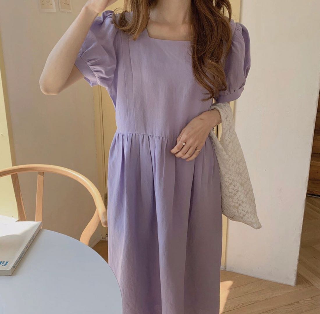 Wind solid square collar dress