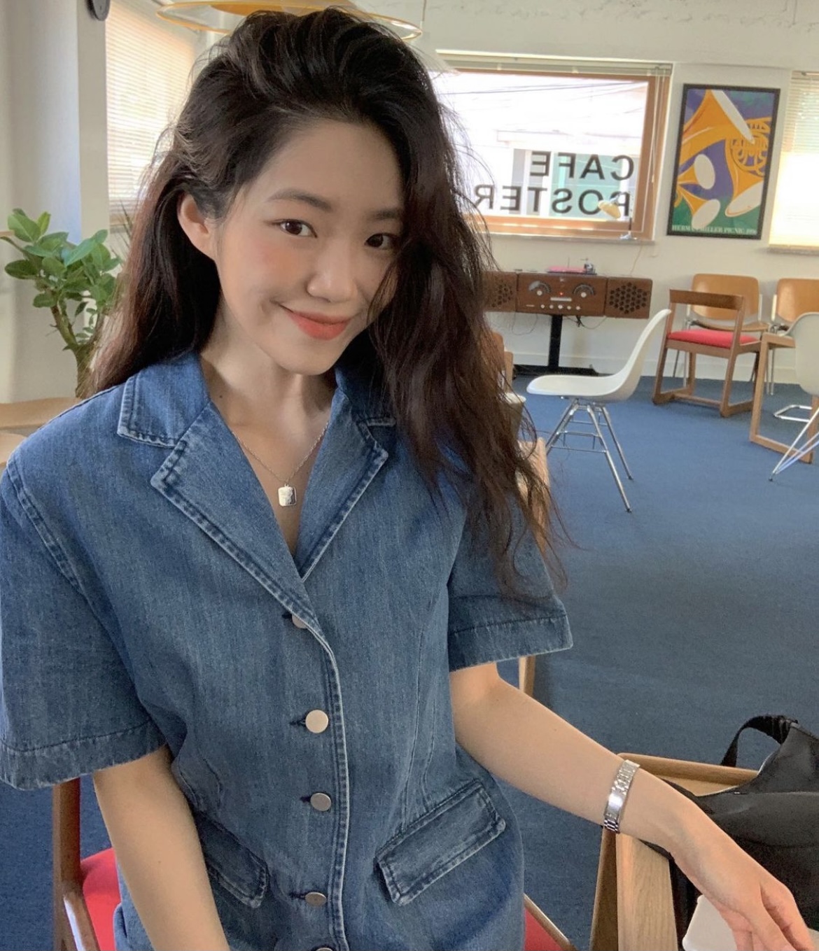 Retro playful single breasted casual denim dress