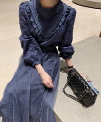 Lace mesh dress with belt