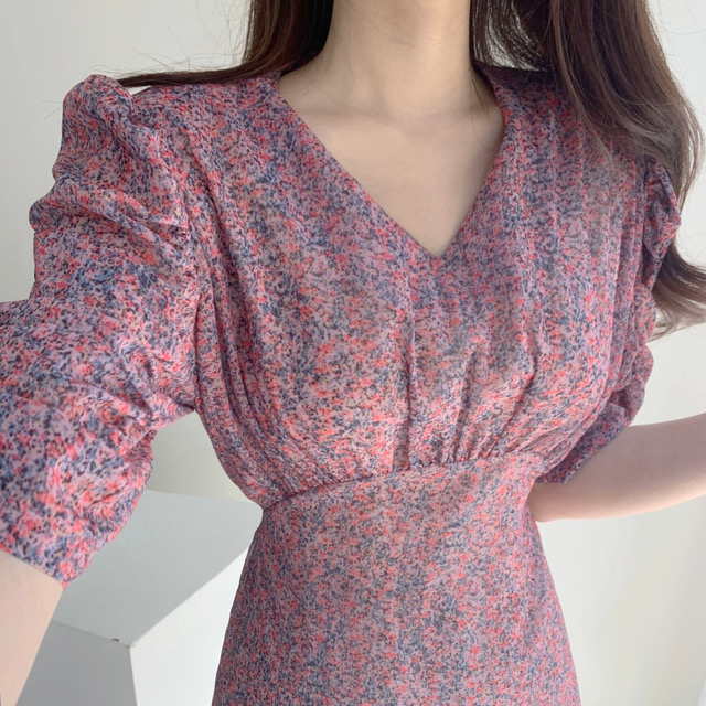 Neckline waist Floral Dress