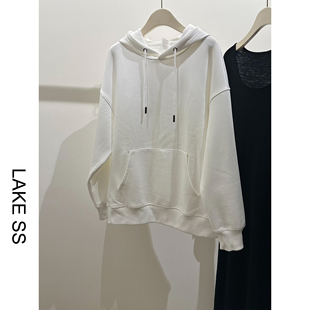 白色加绒卫衣女秋冬2025新款连帽打底纯白韩系宽松外套秋季纯白色