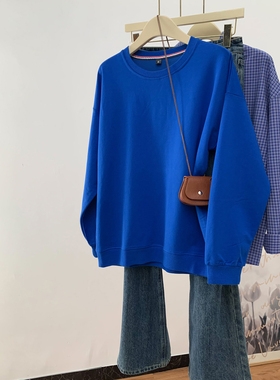 【断码清仓1件25，两件39】大码女装蓝色卫衣女春秋款薄款大码胖m