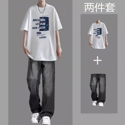 潮牌短袖t恤男生夏季新款套装