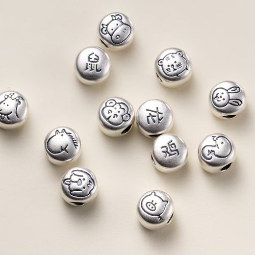 S999纯银泰银十二生肖圆牌吊坠