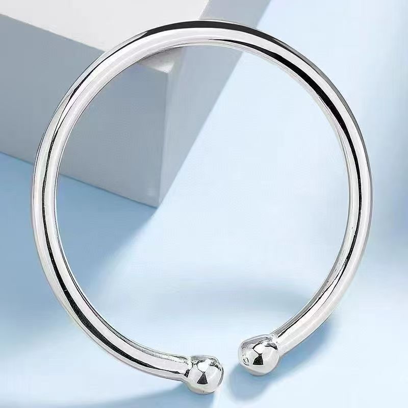 足银999手镯对珠光面手镯实心