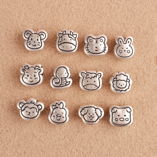 足银十二生肖卡通隔珠diy生肖鼠牛虎兔龙蛇马羊猴鸡狗猪 珠子配件
