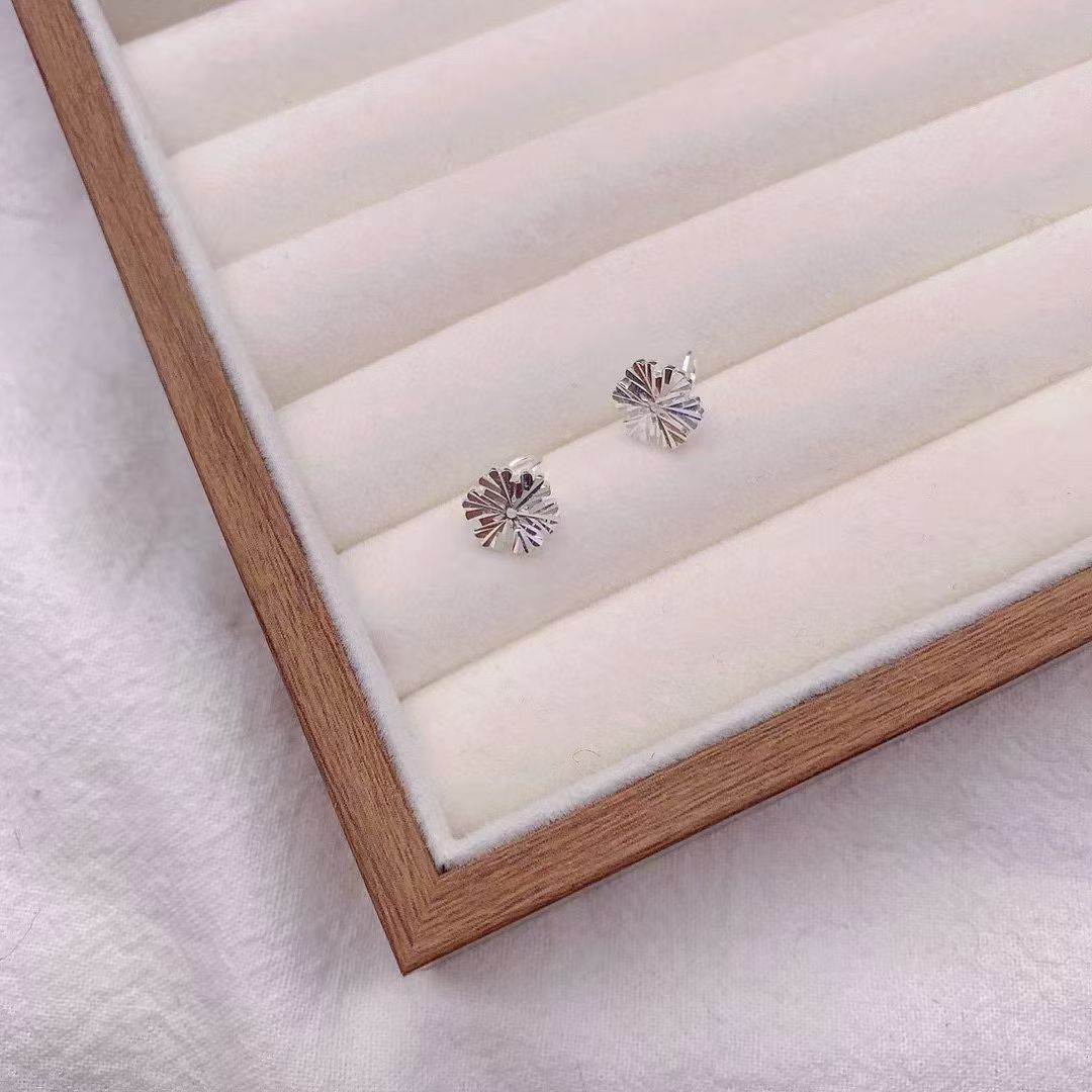 足银999雪花耳钉弯钩免摘精致