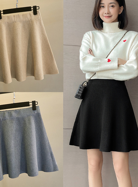 小个子黑色短裙A字裙女大码针织半身裙短款裙子毛线裙胖mm春秋冬