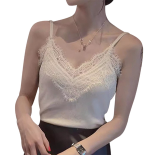 大码性感蕾丝吊带背心女夏季内搭外穿针织打底衫冰丝无袖上衣胖mm