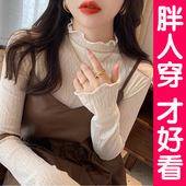 半高领网纱洋气内搭蕾丝衫 女2025新款 加绒上衣胖mm秋冬 打底衫 大码
