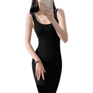 加肥加大码吊带连衣裙女夏季性感辣妹包臀修身针织打底长裙子胖mm