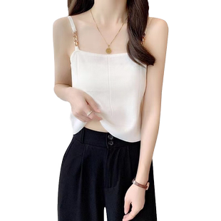 大码冰丝吊带背心女夏西装内搭无袖针织打底上衣时尚洋气时髦胖mm