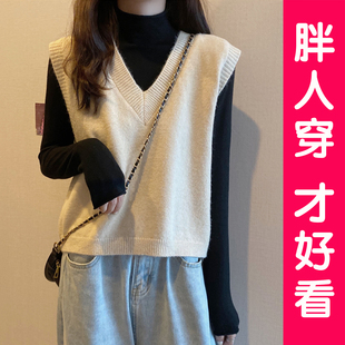 设计感坎肩大码 法式 新款 马甲背心女秋冬季 胖MM外搭复古毛衣 针织衫