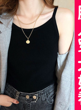 大码针织吊带背心女西装内搭黑色冰丝外穿无袖上衣打底衫胖mm夏季