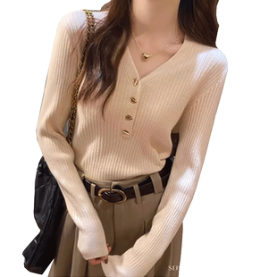 高级感超好看毛衣大码V领内搭打底衫女胖妹妹针织衫上衣胖mm秋冬
