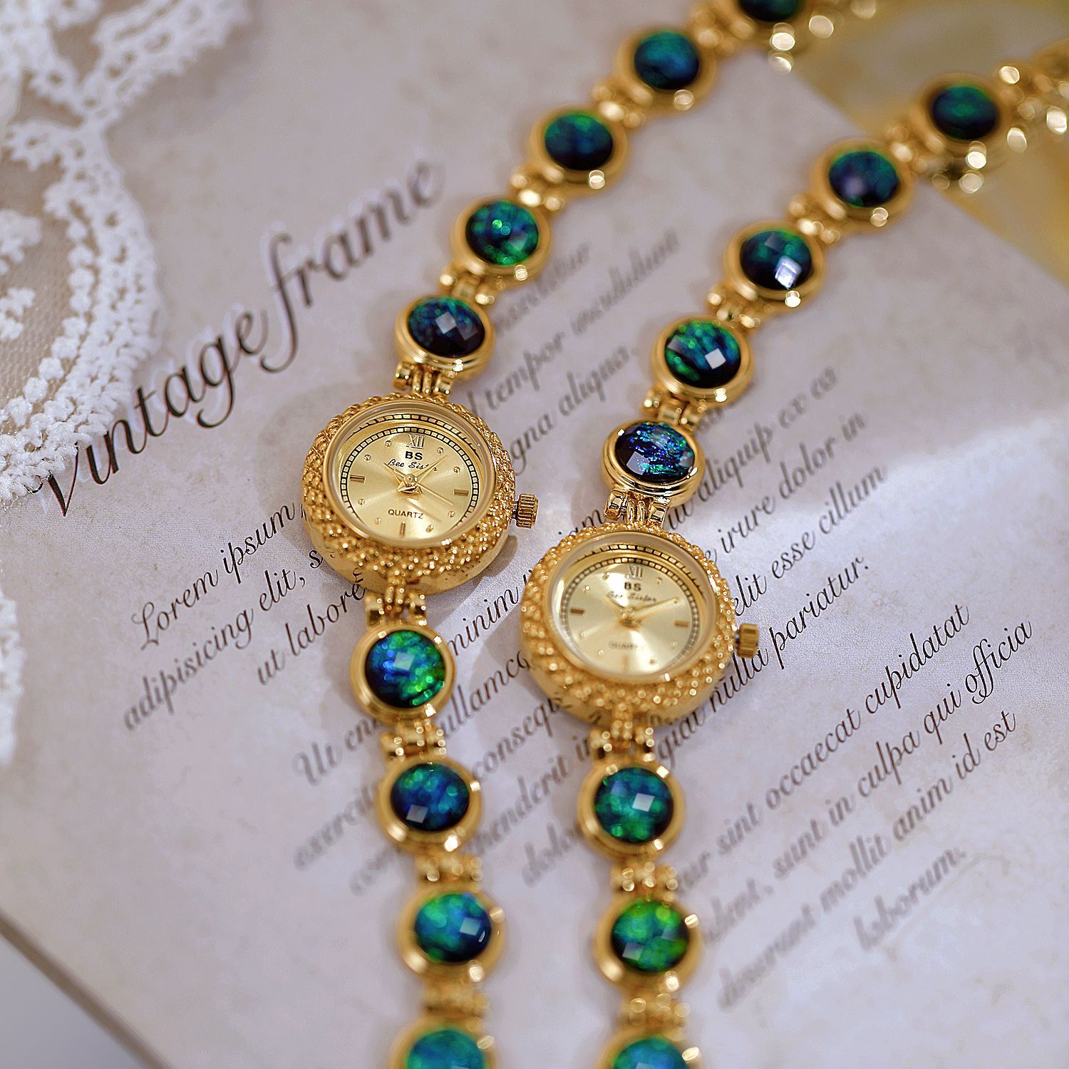 2025BS新款女士手表国风中古轻奢孔雀石手链女表小巧防水腕表流行