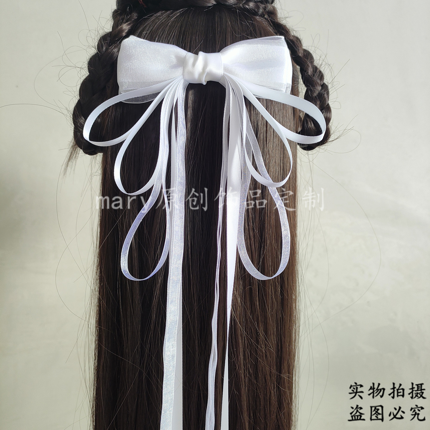 小龙女古装发饰发夹同款蕾丝蝴蝶结发带飘带超仙古风汉服头饰超长